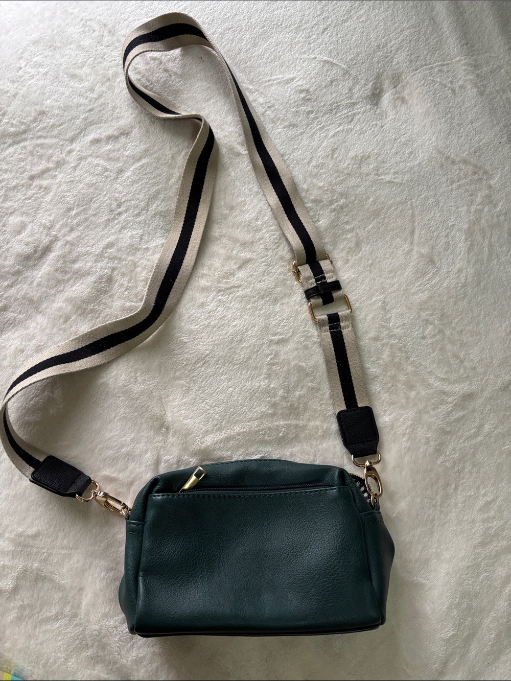Forest Green Crossbody Bag with Striped Strap